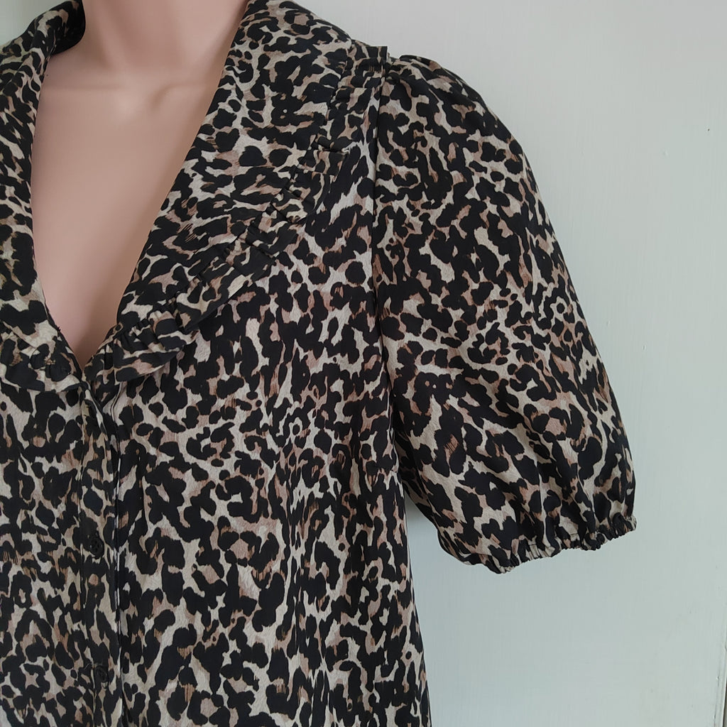 Nobody's Child Emmie Leopard Print Organic Cotton Blouse - Size 12