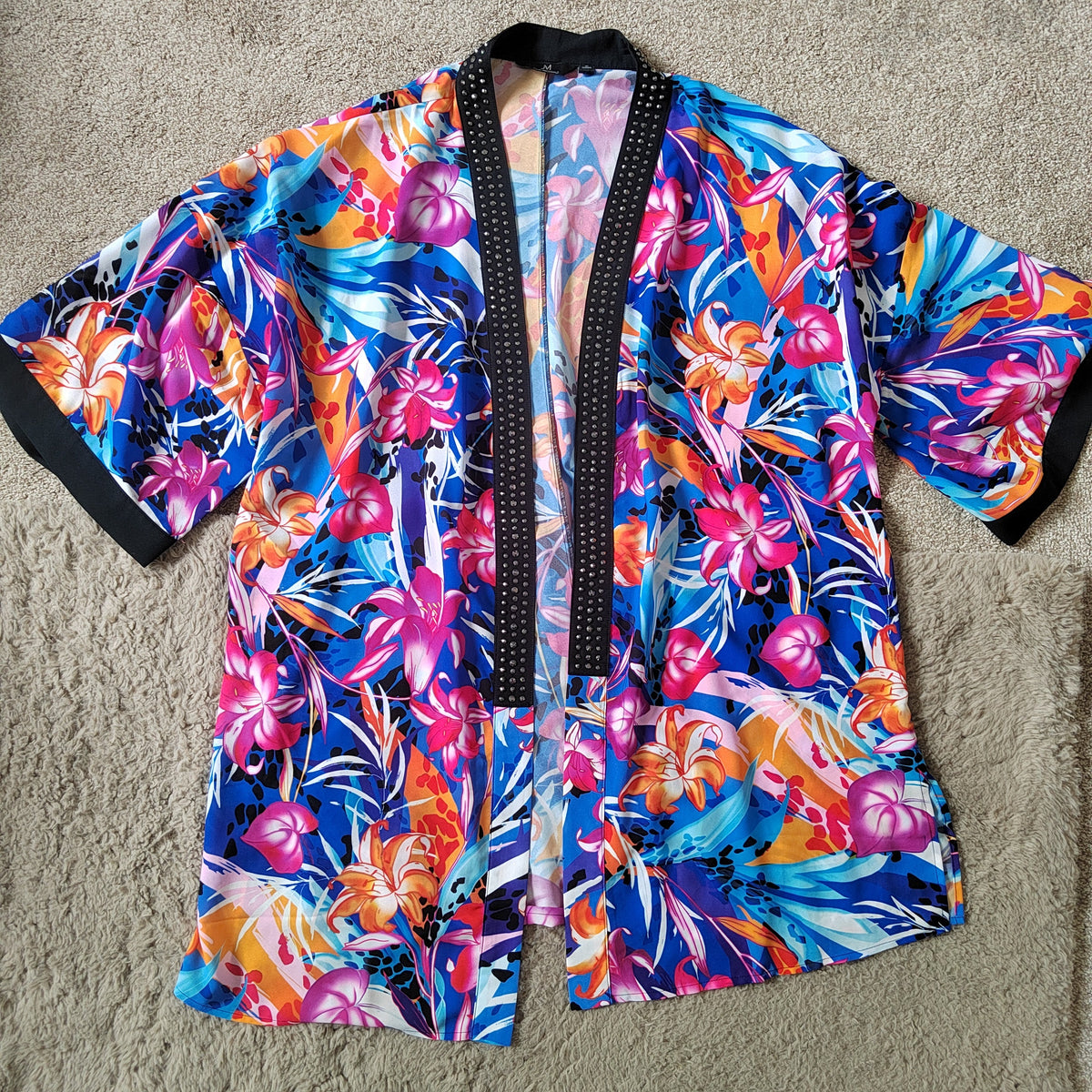 Julien Macdonald Tropical Floral Studded Kimono Cardigan - Size Large RRP £40