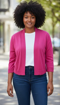 89th & Madison Fuchsia Pink Open Front 3/4 Sleeve Cardigan - Size Medium rrp £42