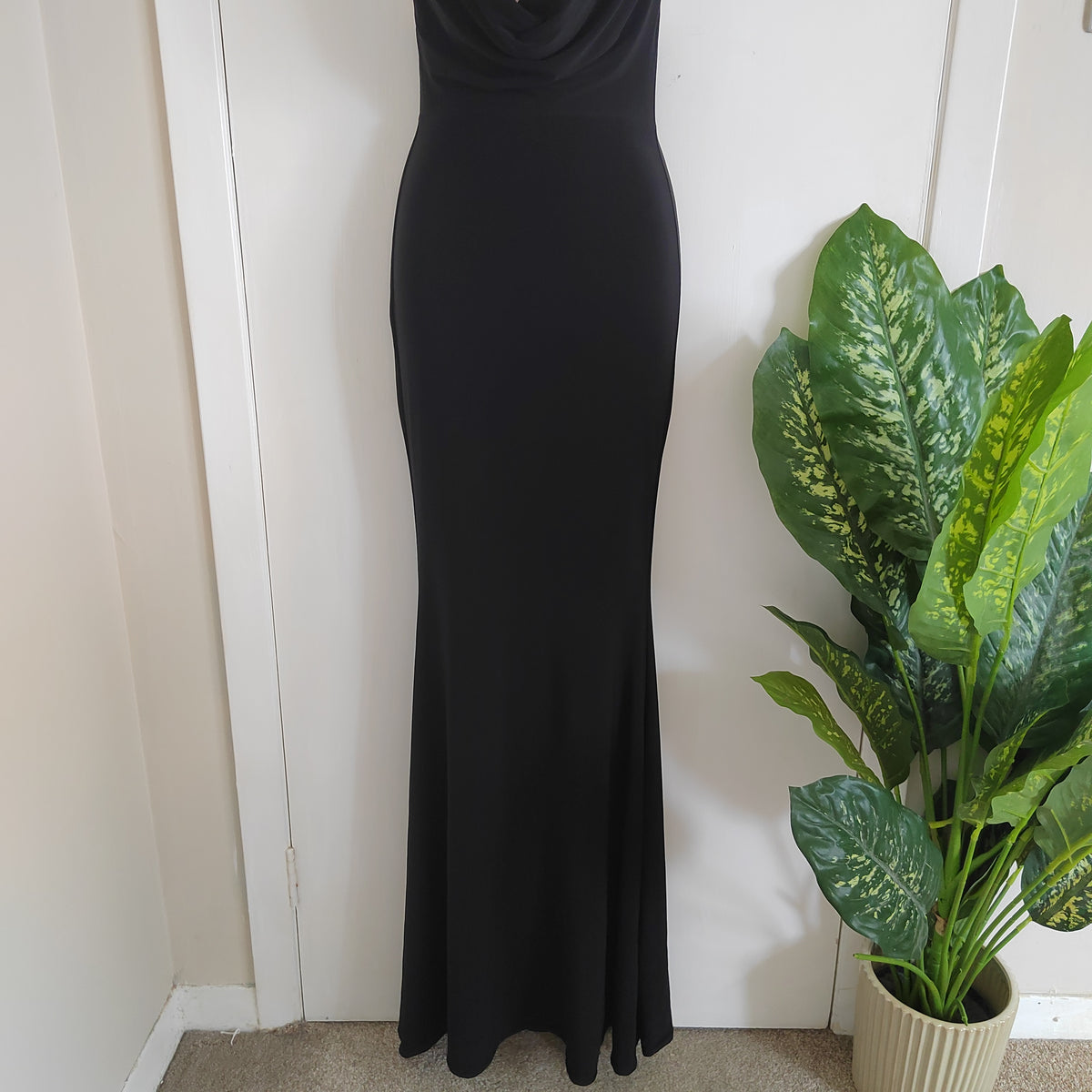 Club L London Milani Black Backless Fishtail Dress - Size 6