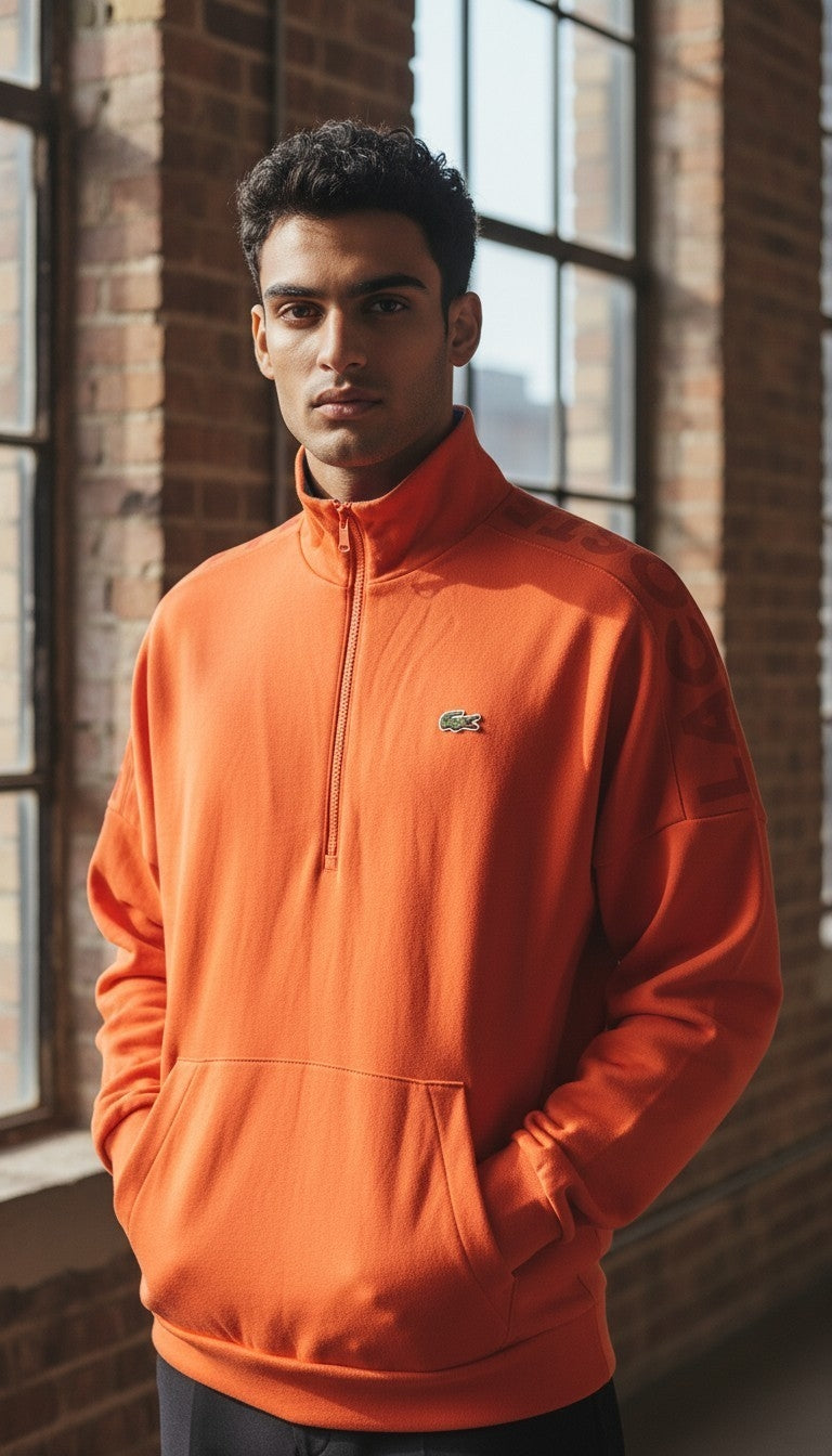 Lacoste Sport Regular-Fit Quarter-Zip Sweatshirt – Orange - Size XS NWOT
