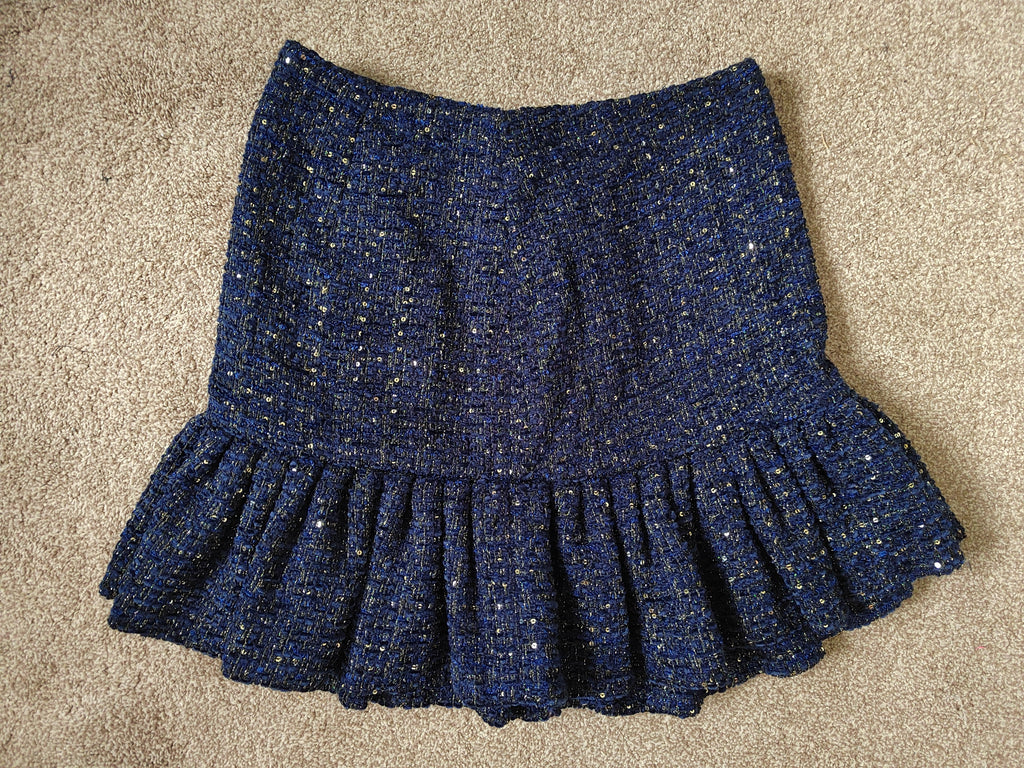 M&S Metallic Sequin Tweed Waistcoat & Tiered Mini Skirt Co-Ord Set - Size 8 NWT RRP £90