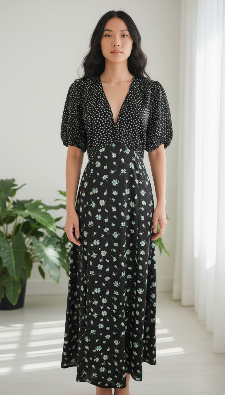 Lucy Mecklenburgh x V by Very Mixed Floral Print Midi Tea Dress – Size 12