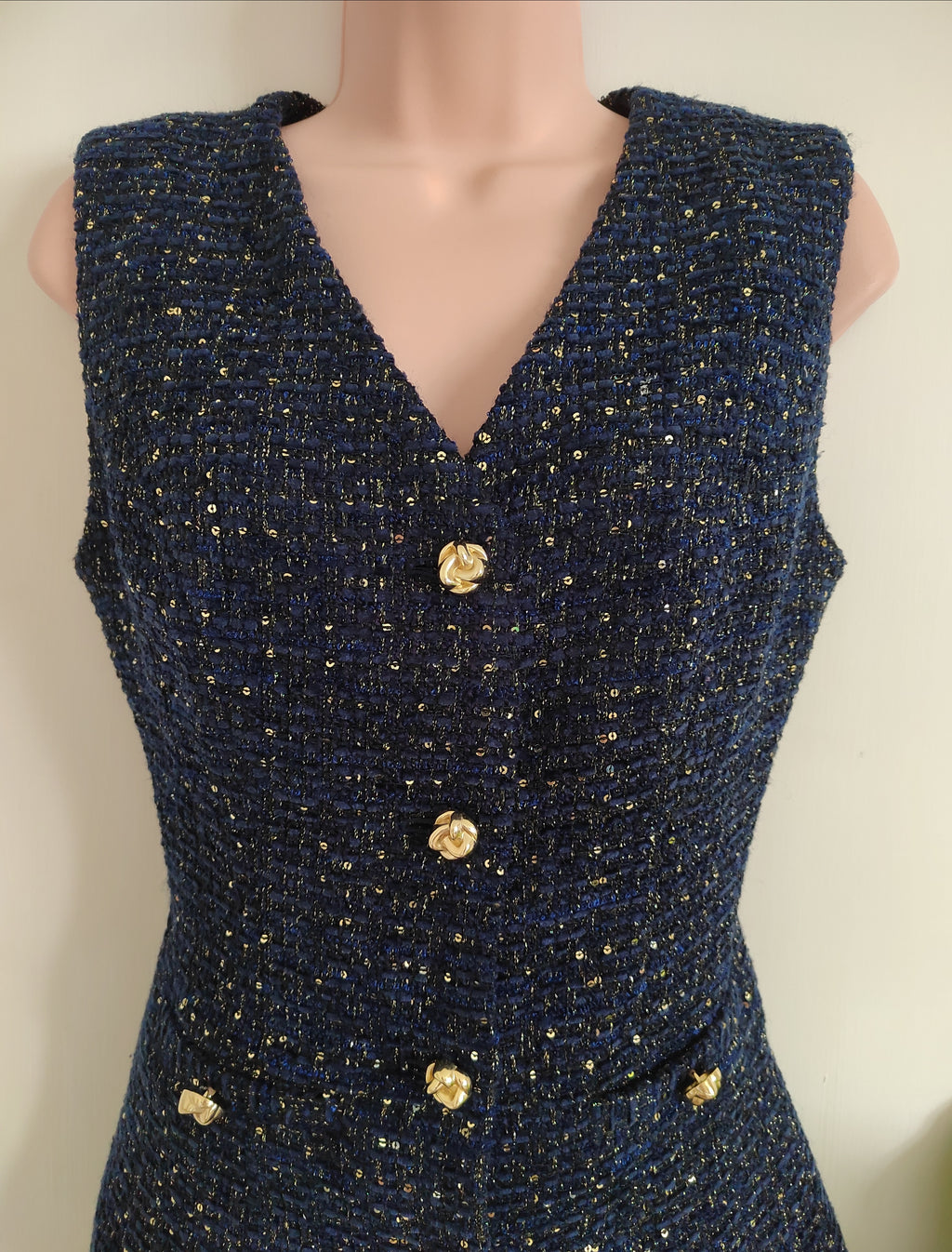 M&S Metallic Sequin Tweed Waistcoat & Tiered Mini Skirt Co-Ord Set - Size 8 NWT RRP £90
