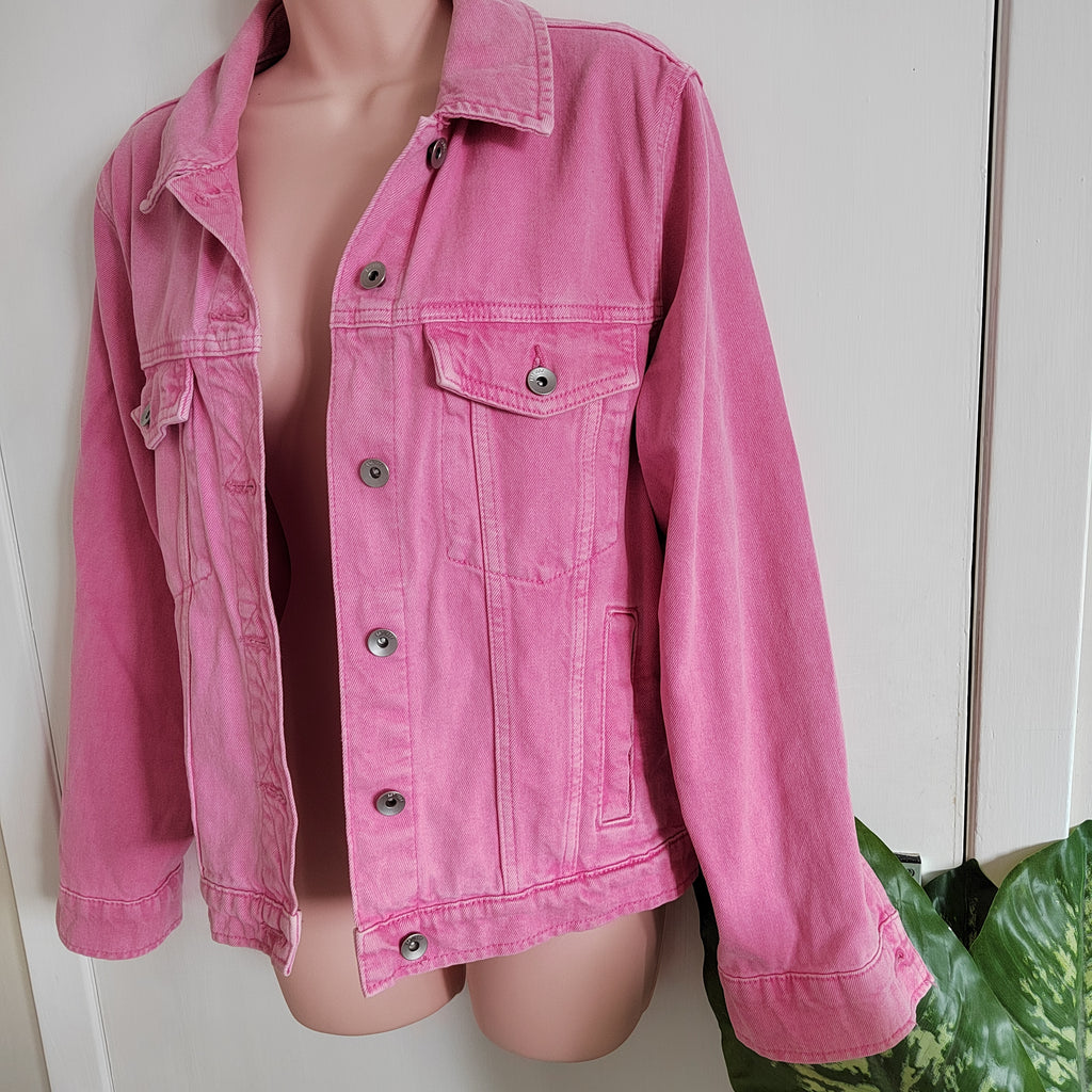 Marks & Spencer Pink Washed Denim Jacket - 100% Cotton - Size 18