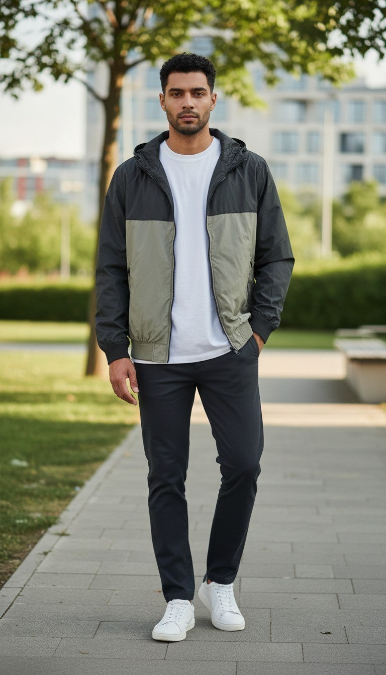 French Connection Men’s Hooded Windbreaker Jacket – Size Small