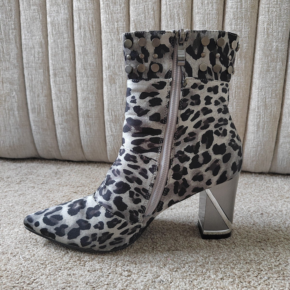 M by Moda "Kristian" Grey Leopard Fabric Ankle Boots (With Box) - Size 5