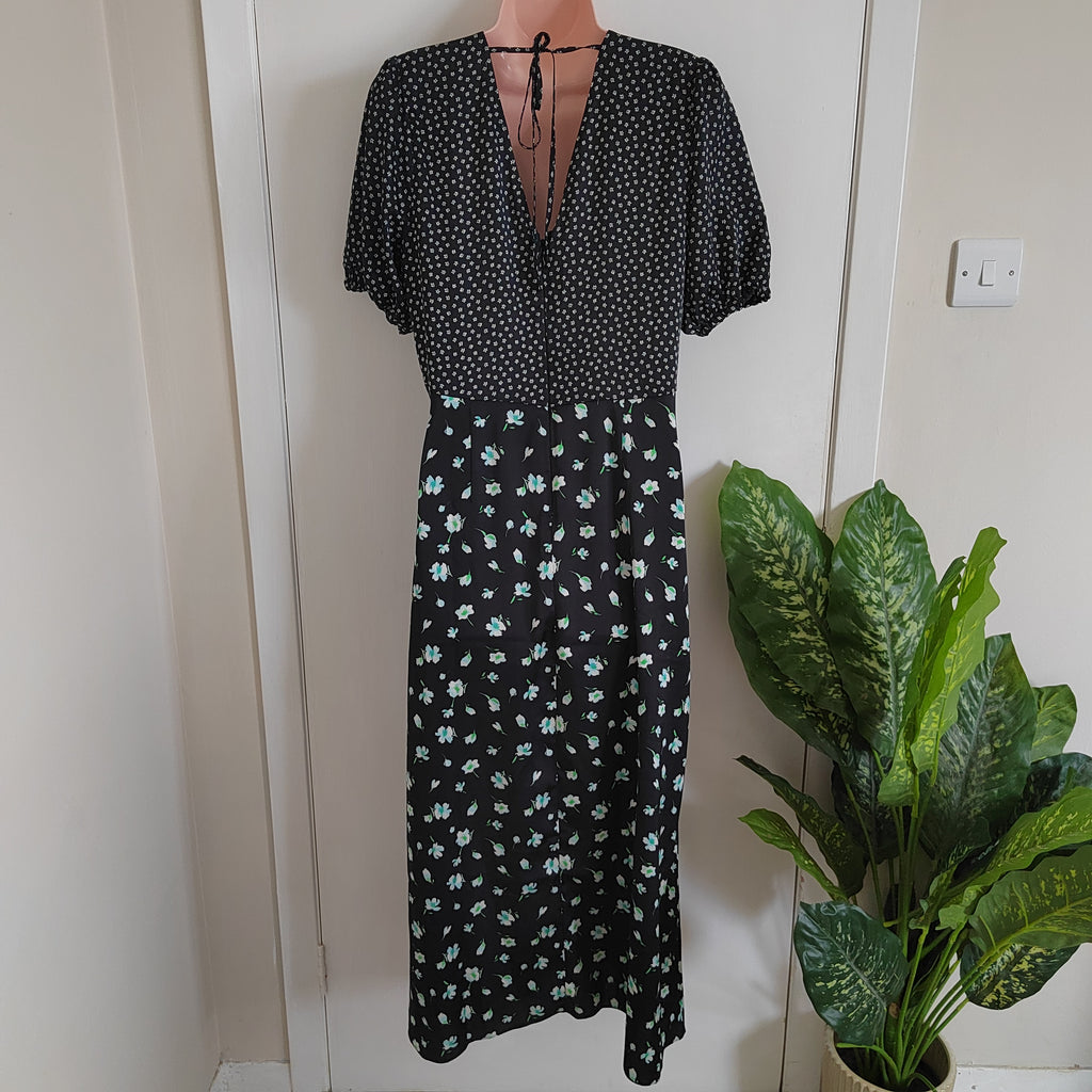 Lucy Mecklenburgh x V by Very Mixed Floral Print Midi Tea Dress – Size 12