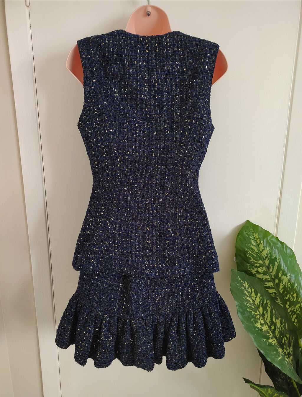 M&S Metallic Sequin Tweed Waistcoat & Tiered Mini Skirt Co-Ord Set - Size 8 NWT RRP £90