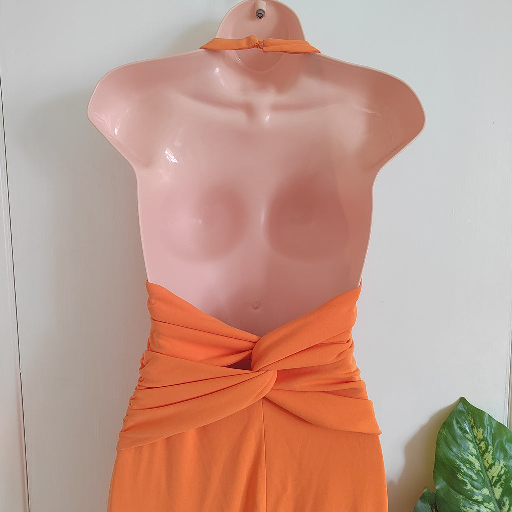 Zara Open Back Halter Midi Dress – Orange - Size XS