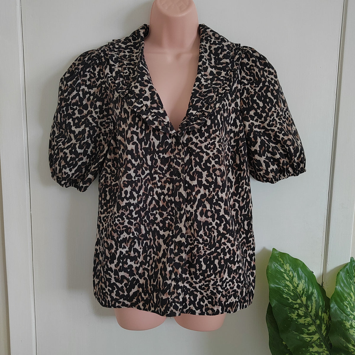 Nobody's Child Emmie Leopard Print Organic Cotton Blouse - Size 12