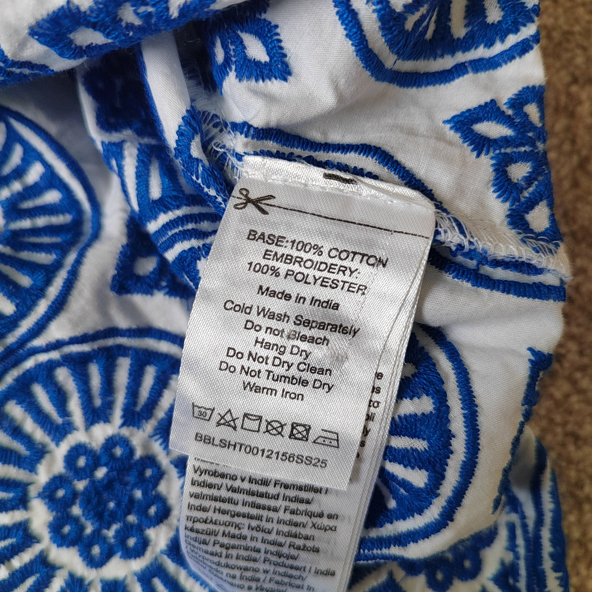 Brakeburn Marine Blue Embroidered Cotton Blouse - Size 12