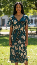 Maison 123 Paris Romantic Teal Floral Midi Dress – Size 10