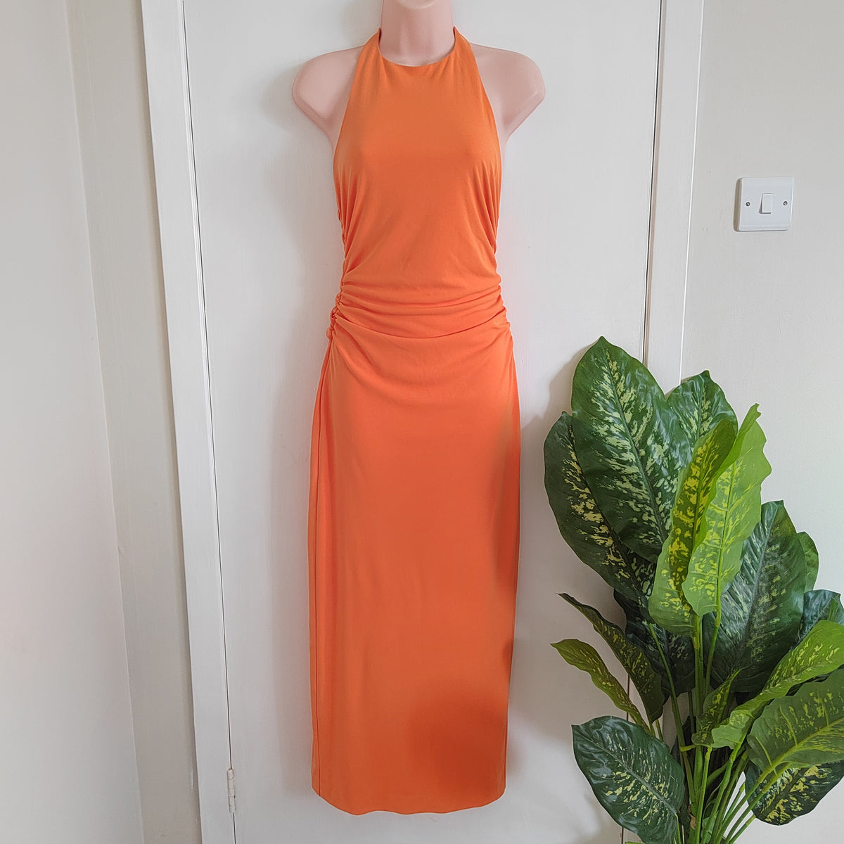 Zara Open Back Halter Midi Dress – Orange - Size XS