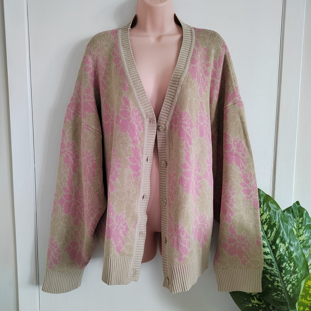 BALOU Oversized Floral Knit Cardigan – 95% Cotton - Size 16 NWT RRP £70
