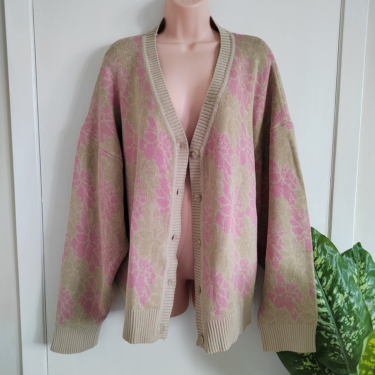 BALOU Oversized Floral Knit Cardigan – 95% Cotton - Size 16 NWT RRP £70