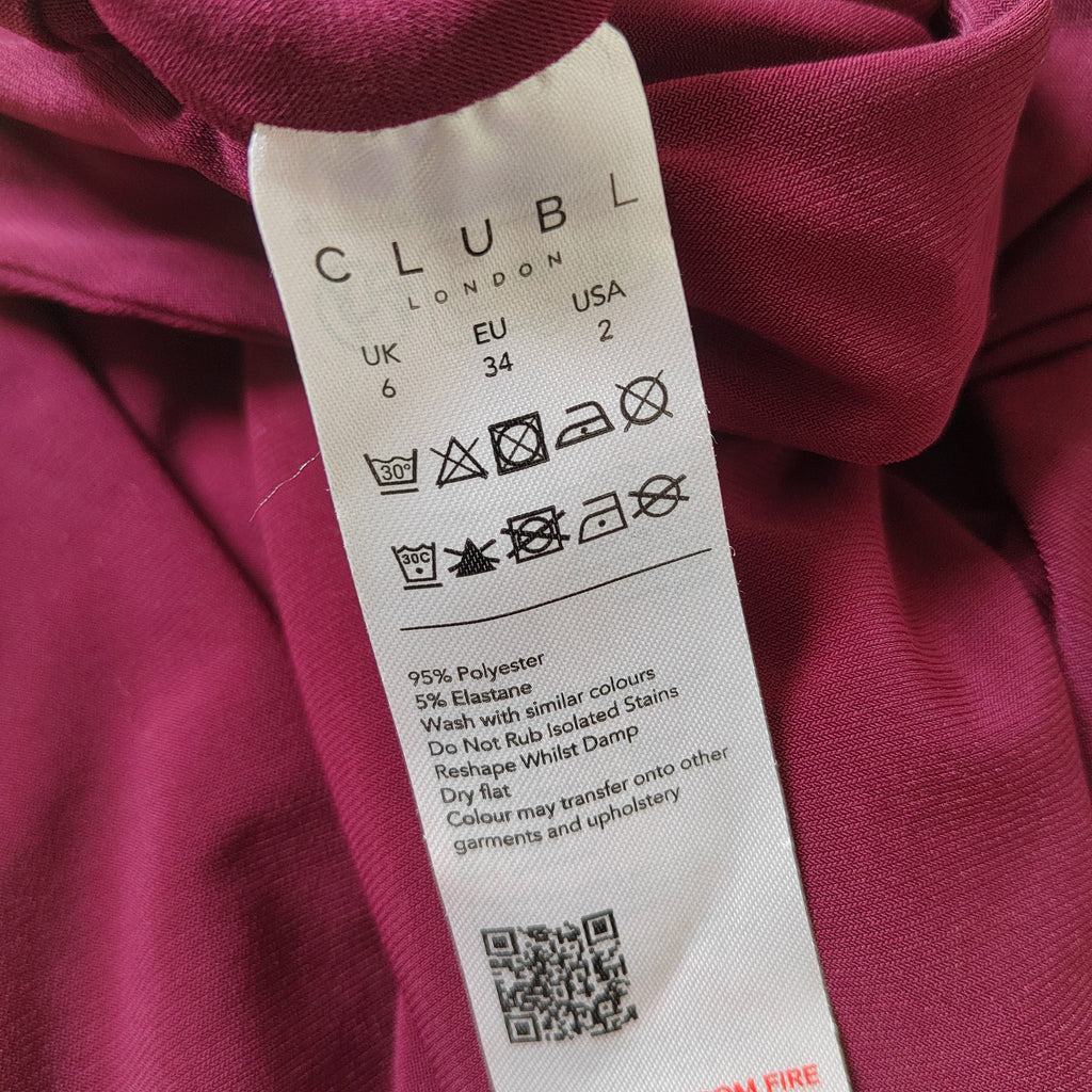 Club L London "Nobu" Bandeau Maxi Dress with Halter Collar - Burgundy - Size 6