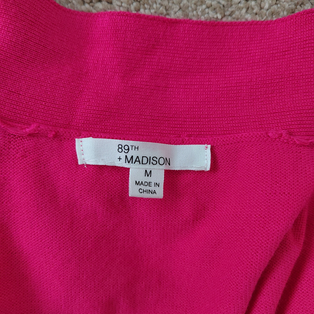 89th & Madison Fuchsia Pink Open Front 3/4 Sleeve Cardigan - Size Medium rrp £42