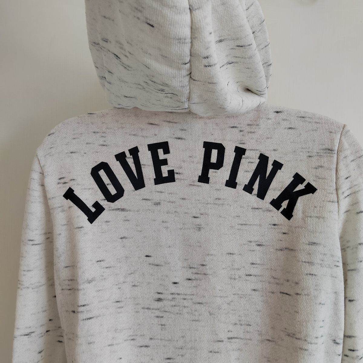 Victoria's Secret PINK Perfect Full-Zip Hoodie - Marled Oatmeal Stripe - Size XS