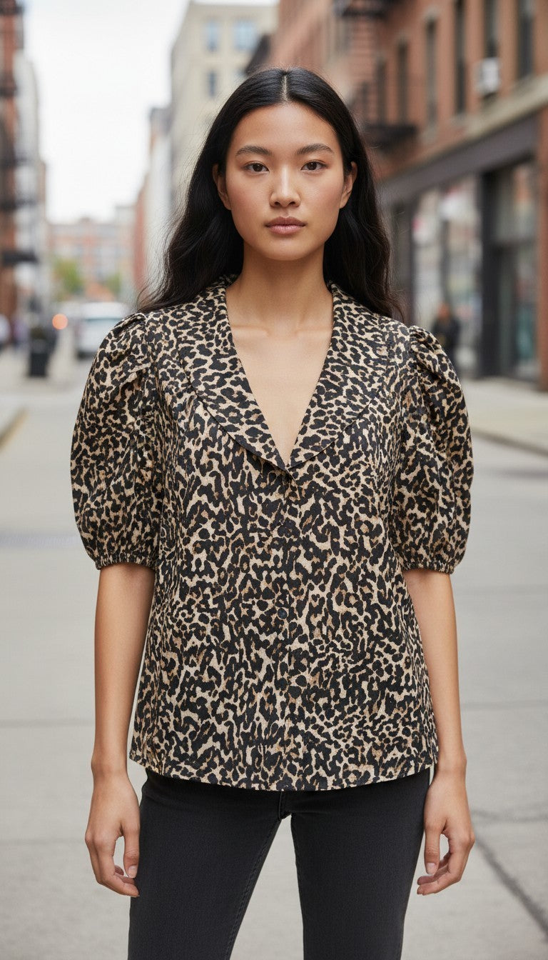 Nobody's Child Emmie Leopard Print Organic Cotton Blouse - Size 12