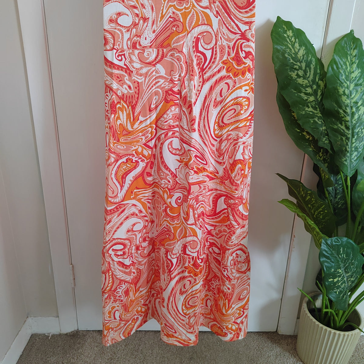 Sosandar Orange Paisley Print Halter Neck Maxi Dress - Size 12 RRP £79