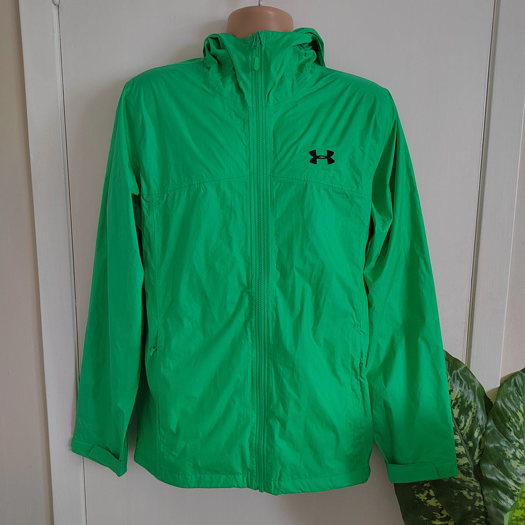 Under Armour Men's Green Lightweight Full-Zip Hooded Windbreaker Jacket - Size Medium