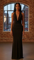 Club L London Milani Black Backless Fishtail Dress - Size 6