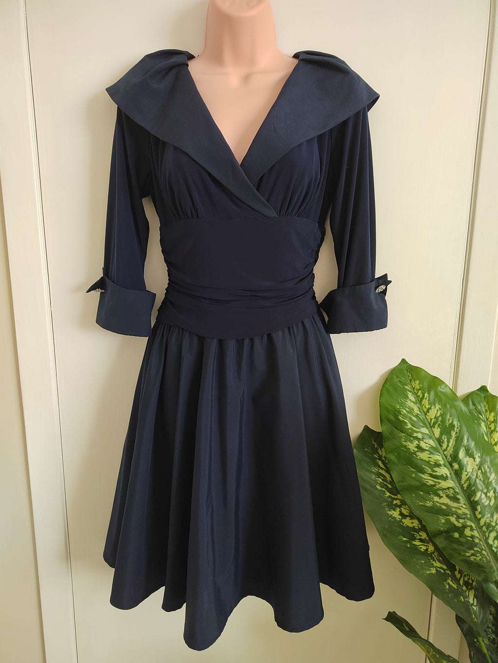Eliza J Navy Vintage-Style Midi Dress - Size 12 NWOT