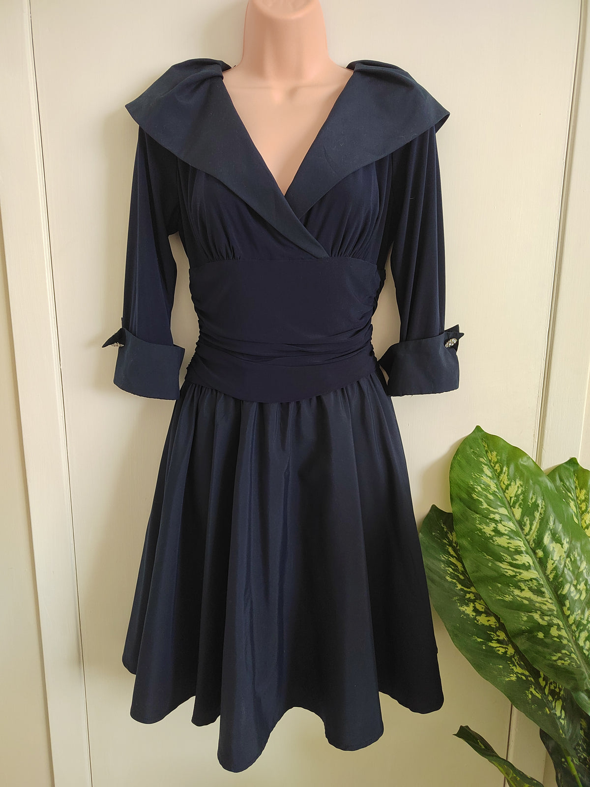 Eliza J Navy Vintage-Style Midi Dress - Size 12 NWOT