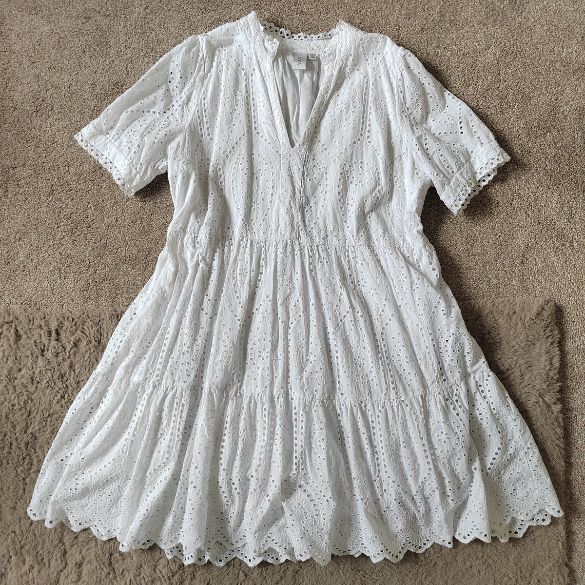 Y.A.S. Yasholi Broderie Mini Dress - 100% Cotton - Size 18