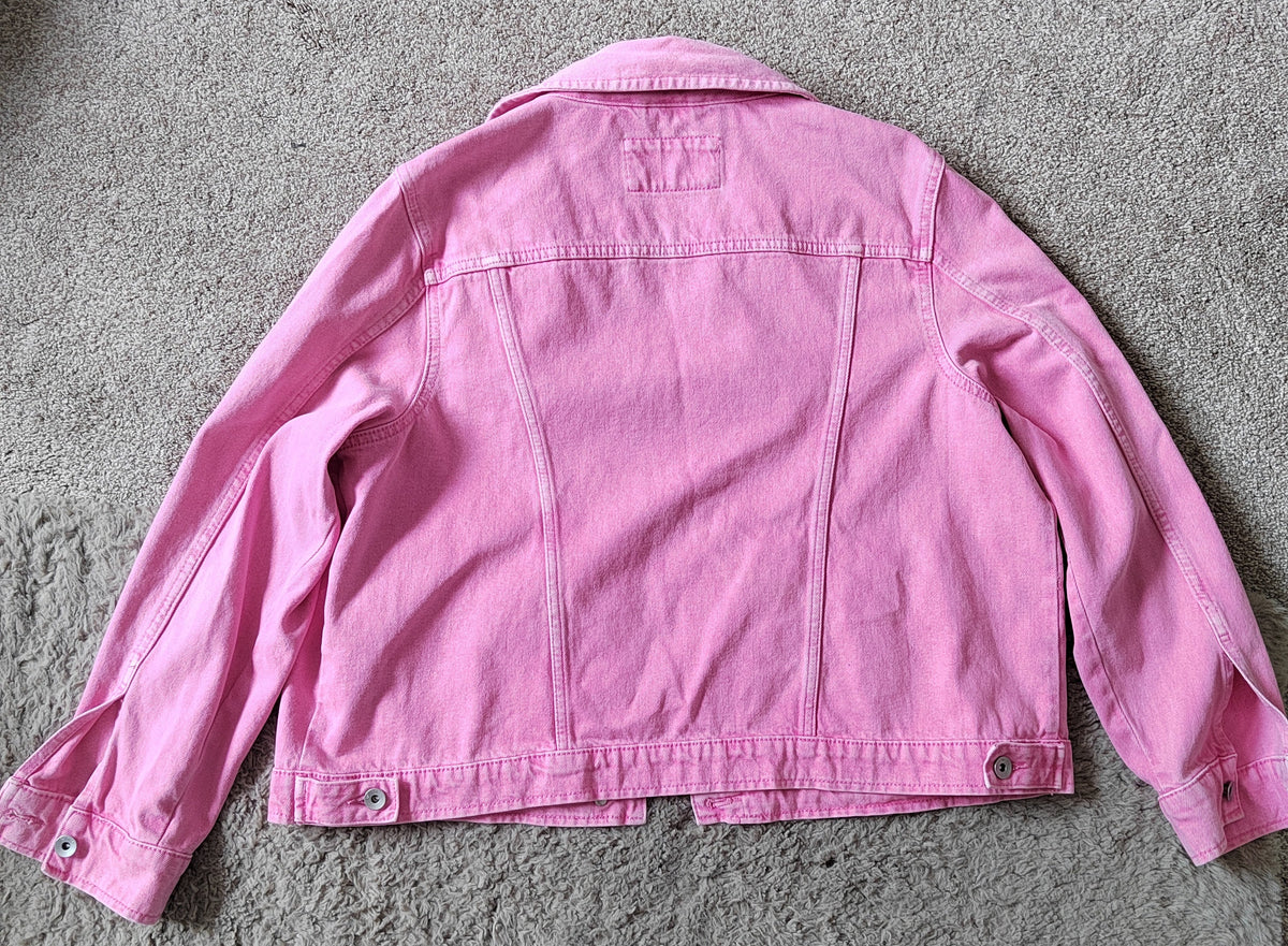 Marks & Spencer Pink Washed Denim Jacket - 100% Cotton - Size 18