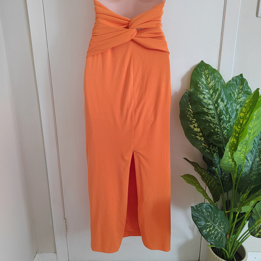 Zara Open Back Halter Midi Dress – Orange - Size XS