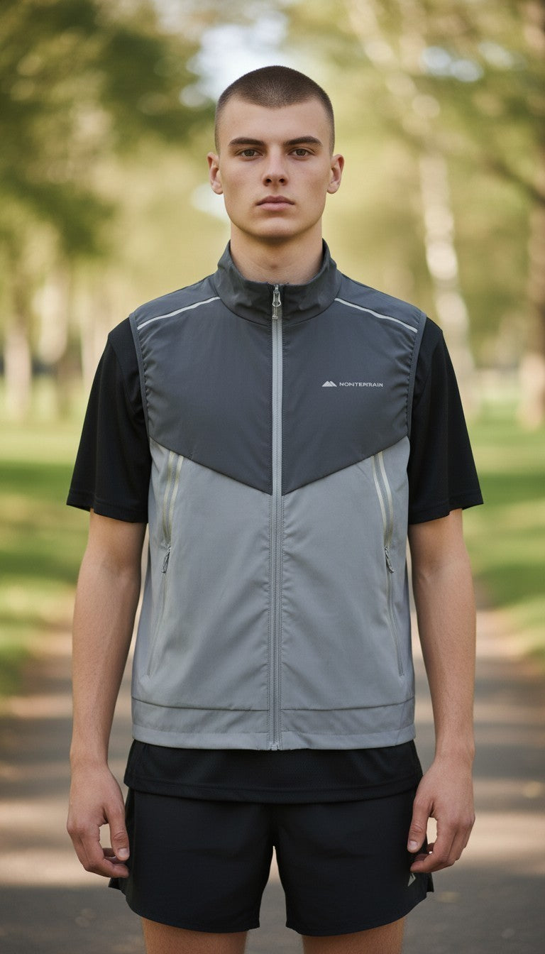 Monterrain Men’s Two-Tone Technical Running Vest / Gilet – Grey - Size Large