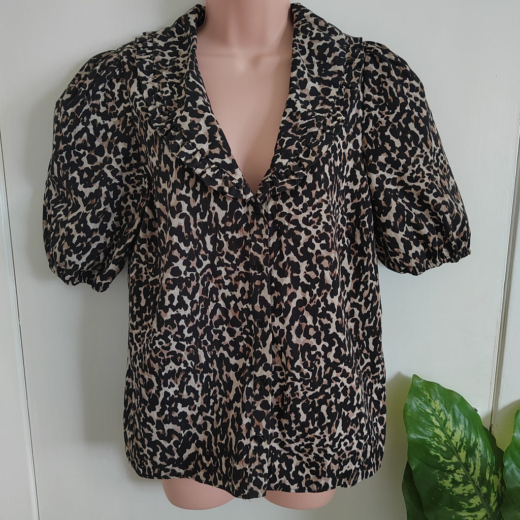 Nobody's Child Emmie Leopard Print Organic Cotton Blouse - Size 12