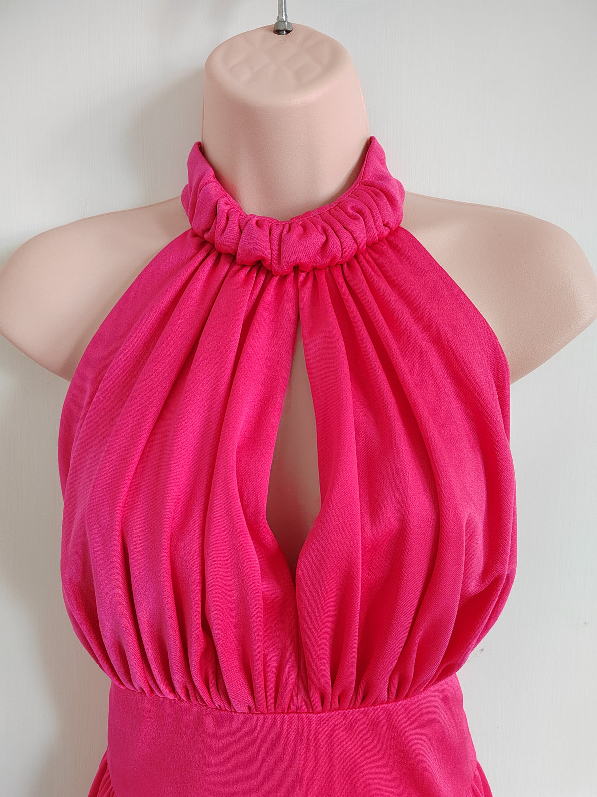 Vintage 1970s Trina Lewis & Marjon Couture Hot Pink Halter Maxi Dress - Size 10