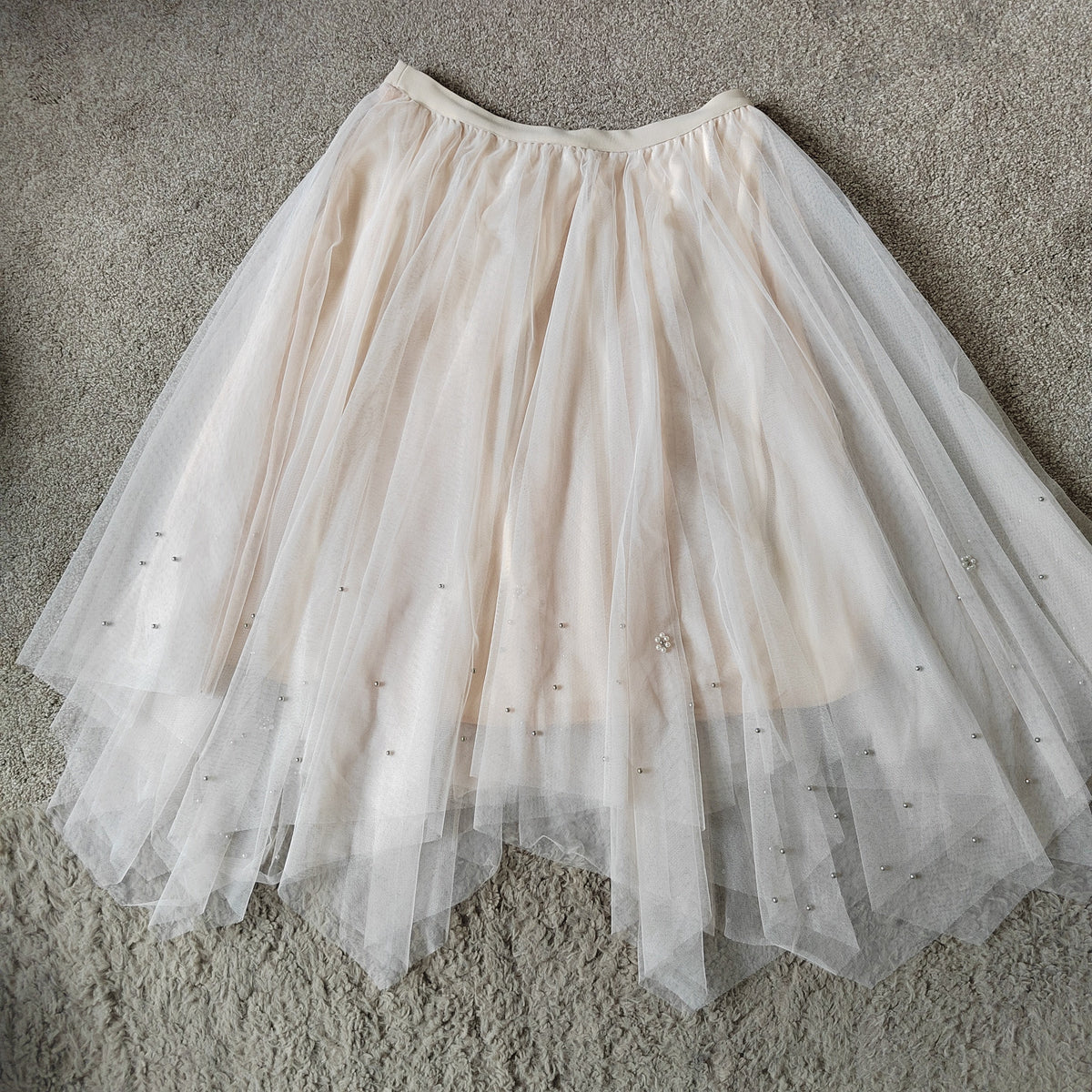 Apricot Pearl Embellished Tulle Midi Skirt – Size 14