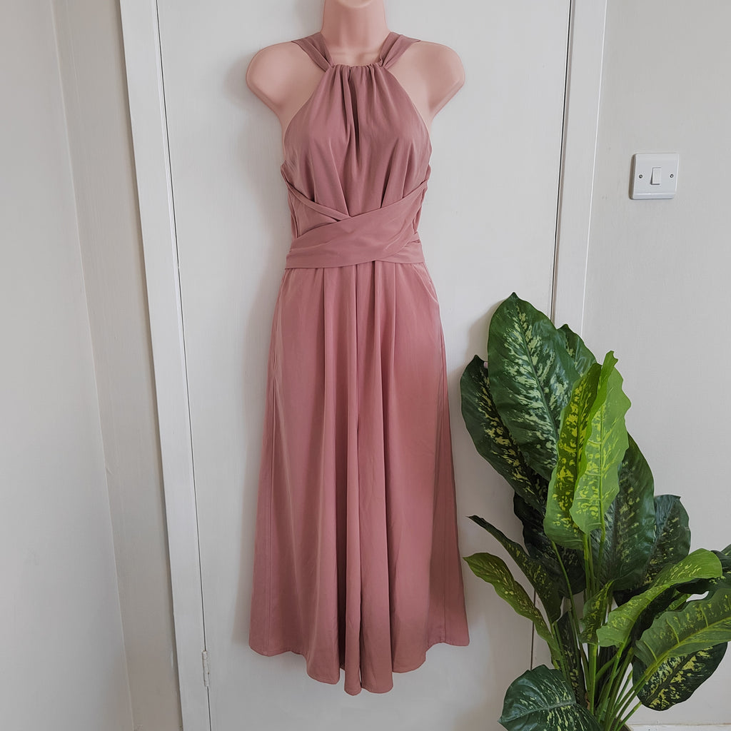 Paisie Pink Cross Waist Halterneck Wide-Leg Jumpsuit – Size 12