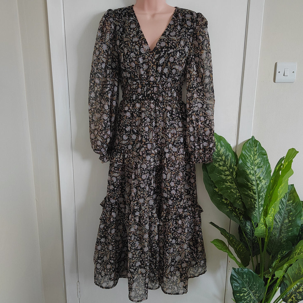 Dorothy Perkins Floral Chiffon Tiered Maxi Dress - Size 12