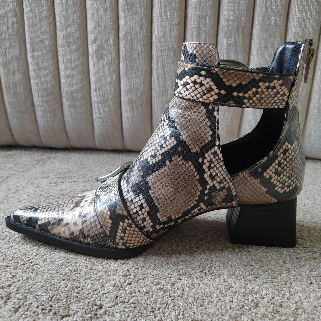Next 'Forever Comfort' Snake Print Cut-Out Ankle Boots - Size 5