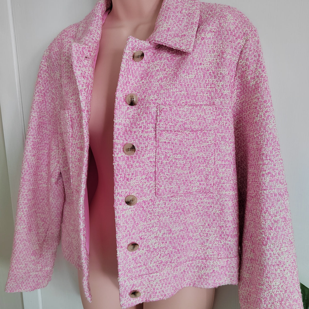 M&S Pink Textured Cropped Shacket Cotton Blend Size 10 NWT RRP £65