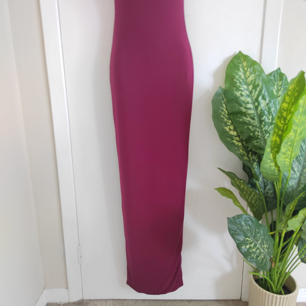 Club L London "Nobu" Bandeau Maxi Dress with Halter Collar - Burgundy - Size 6