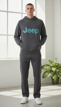 Jeep Men’s Graphic Pullover Hoodie – Charcoal Grey & Teal Logo - 60% Cotton - Size Small