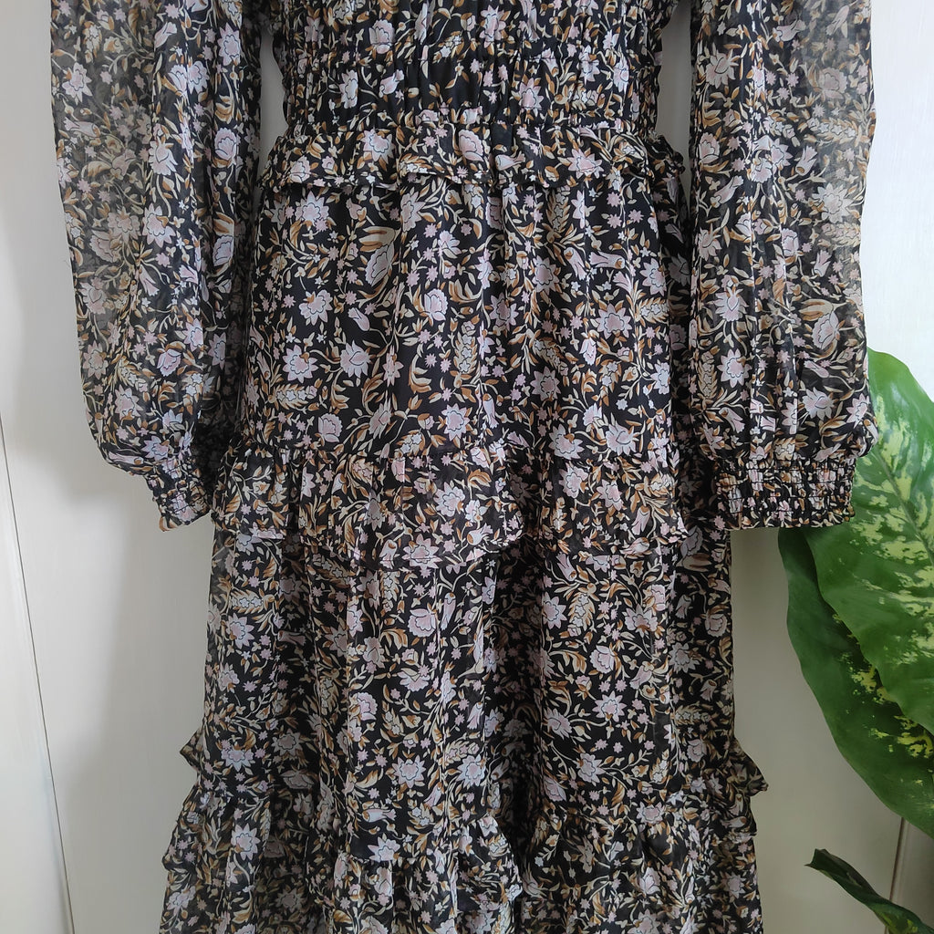 Dorothy Perkins Floral Chiffon Tiered Maxi Dress - Size 12