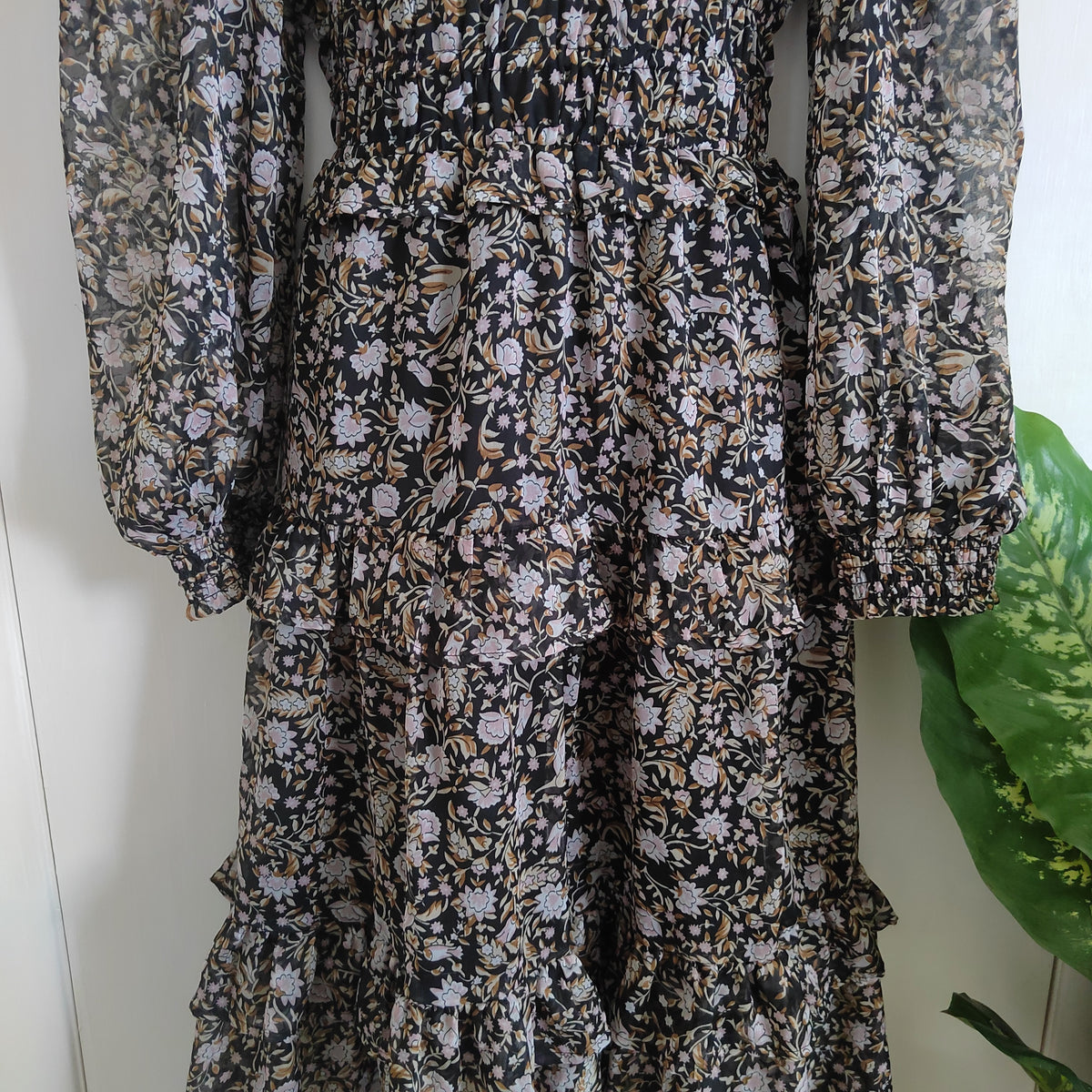 Dorothy Perkins Floral Chiffon Tiered Maxi Dress - Size 12