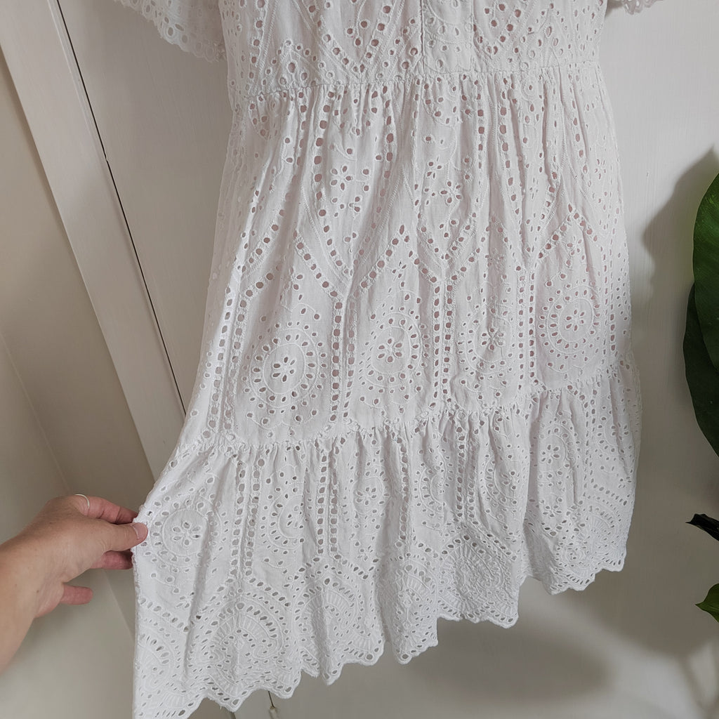 Y.A.S. Yasholi Broderie Mini Dress - 100% Cotton - Size 18