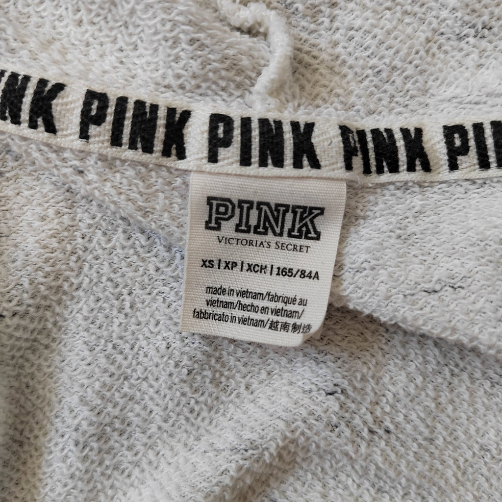 Victoria's Secret PINK Perfect Full-Zip Hoodie - Marled Oatmeal Stripe - Size XS