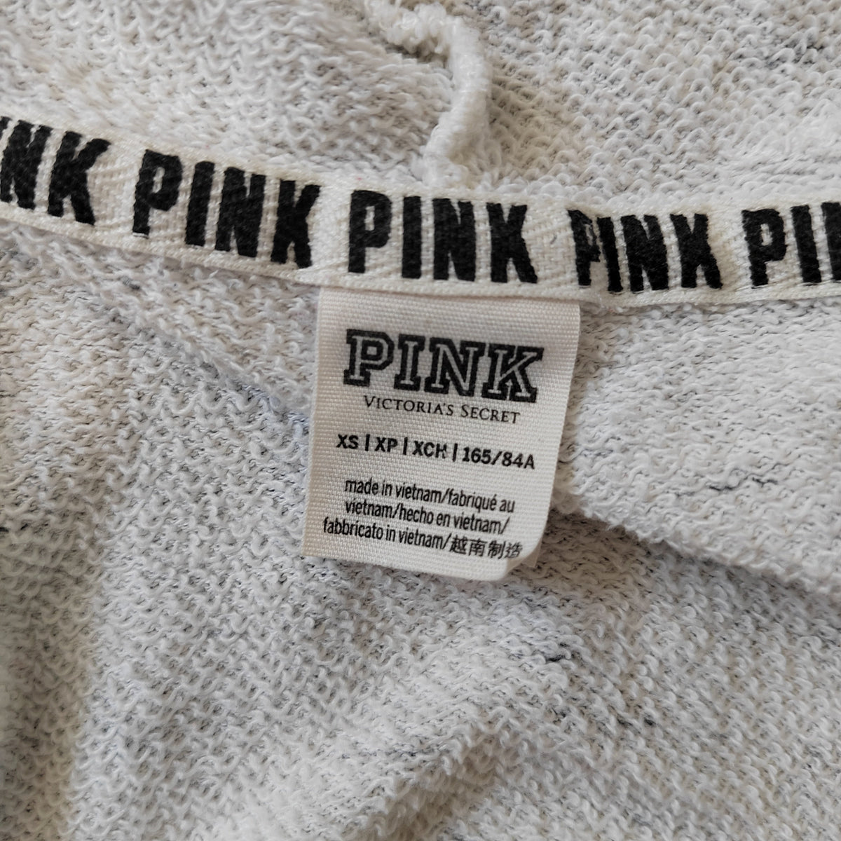 Victoria's Secret PINK Perfect Full-Zip Hoodie - Marled Oatmeal Stripe - Size XS