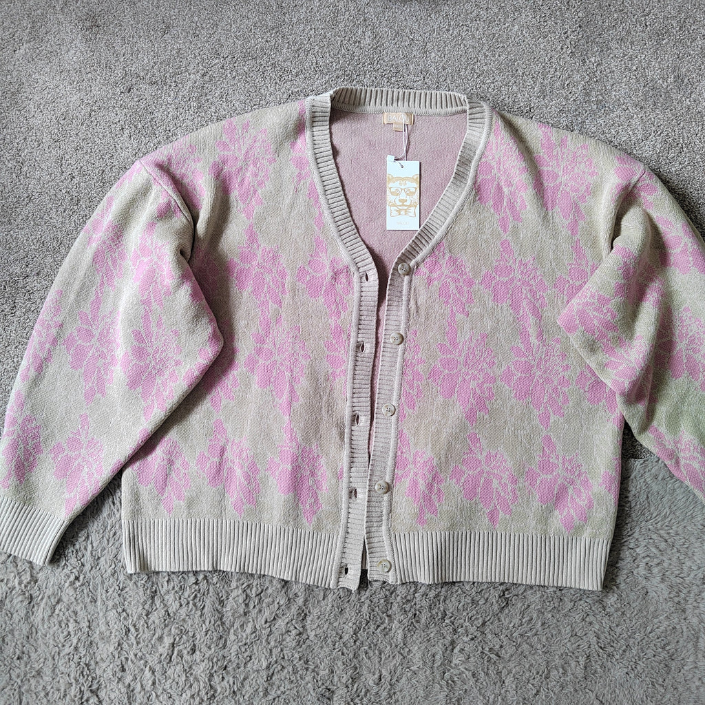 BALOU Oversized Floral Knit Cardigan – 95% Cotton - Size 16 NWT RRP £70