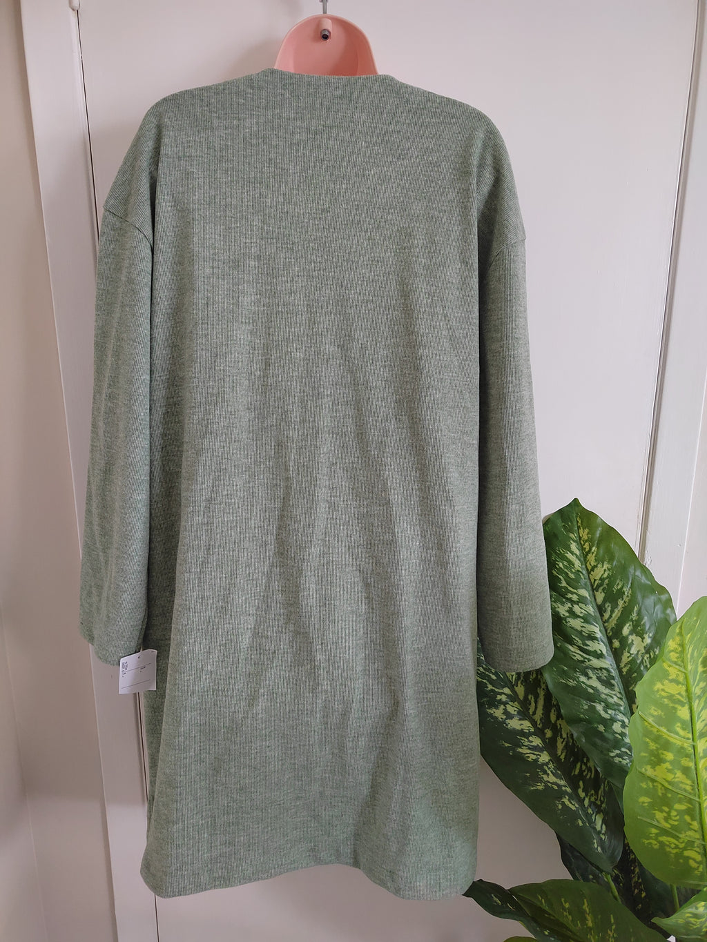Stradivarius Sage Green Ribbed Open Front Duster Cardigan — Size 12/14 NWOT