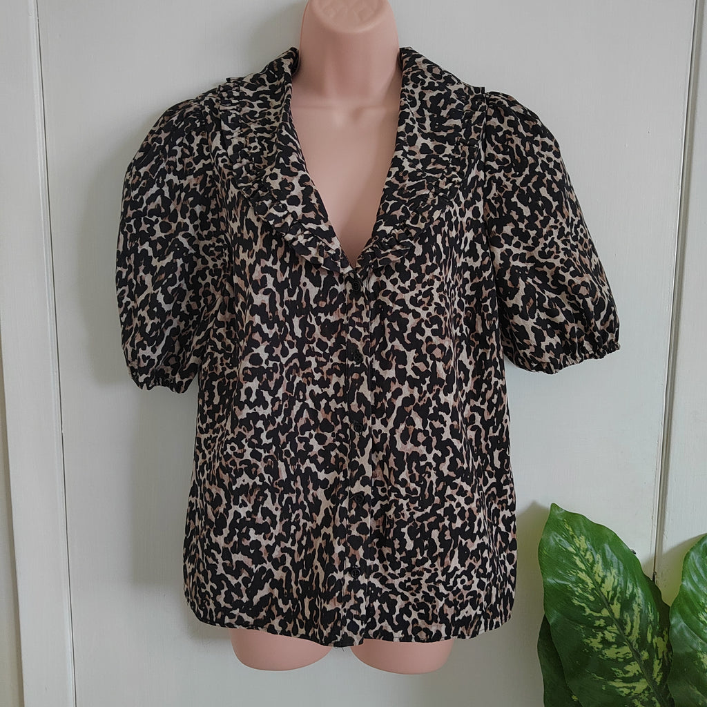 Nobody's Child Emmie Leopard Print Organic Cotton Blouse - Size 12